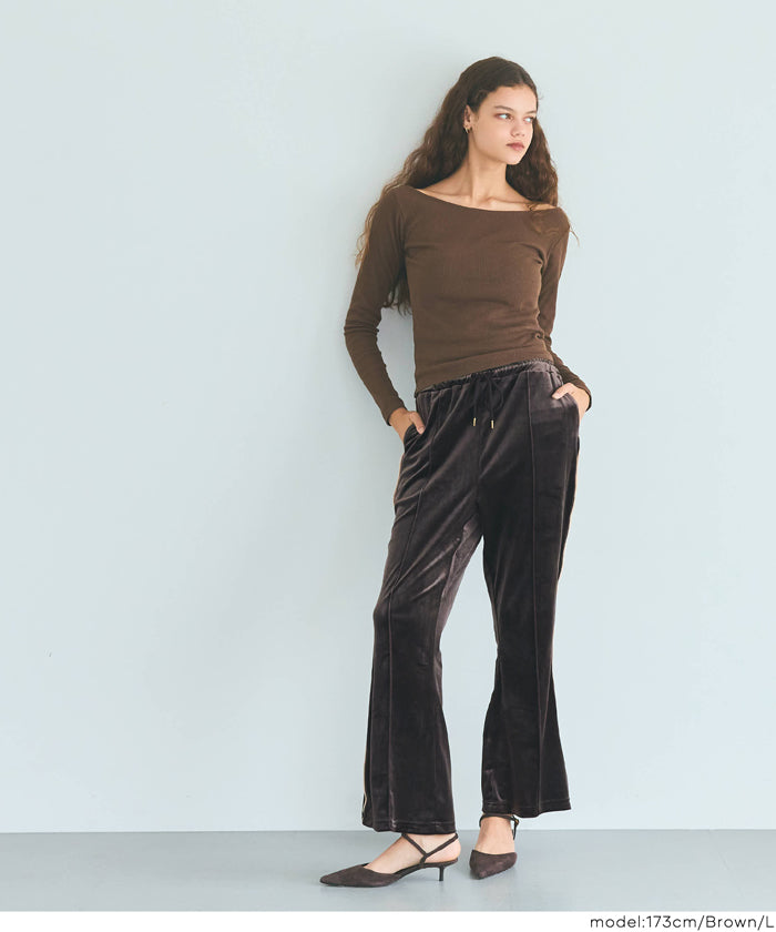 セール☆2690円→1690円 ベロアフレアラインパンツ レディース メール