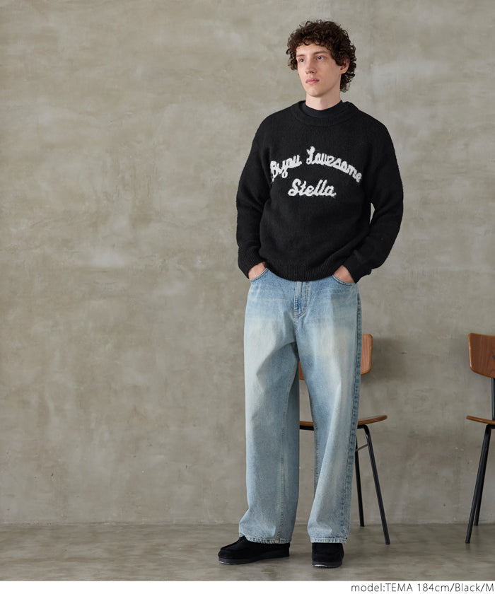 セール☆2690円→1490円 モヘア風チェーンロゴニットトップス メンズ