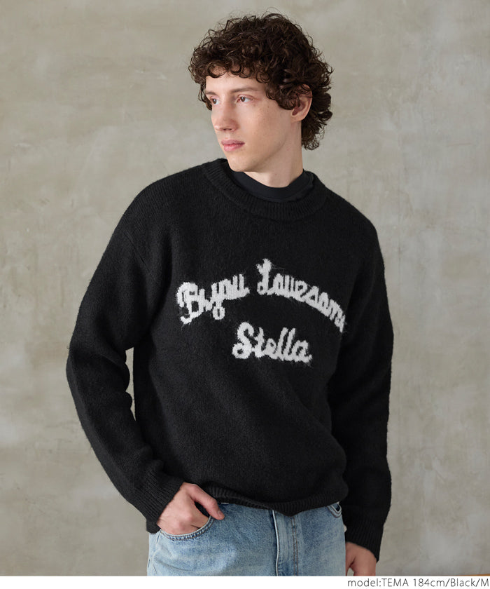 セール☆2690円→1490円 モヘア風チェーンロゴニットトップス メンズ