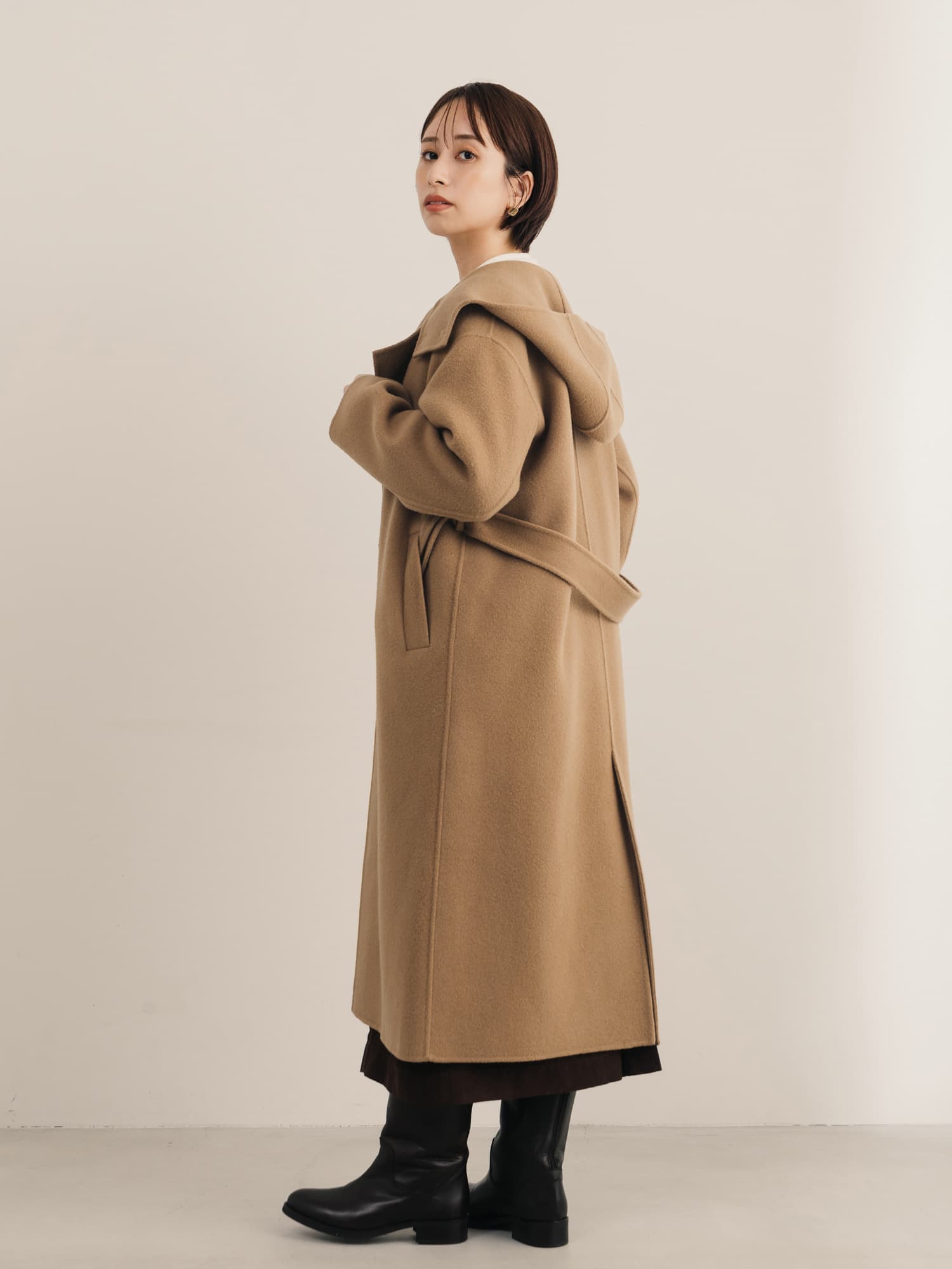 フーディーリバーロングコート | 小柄・低身長女性向けファッション