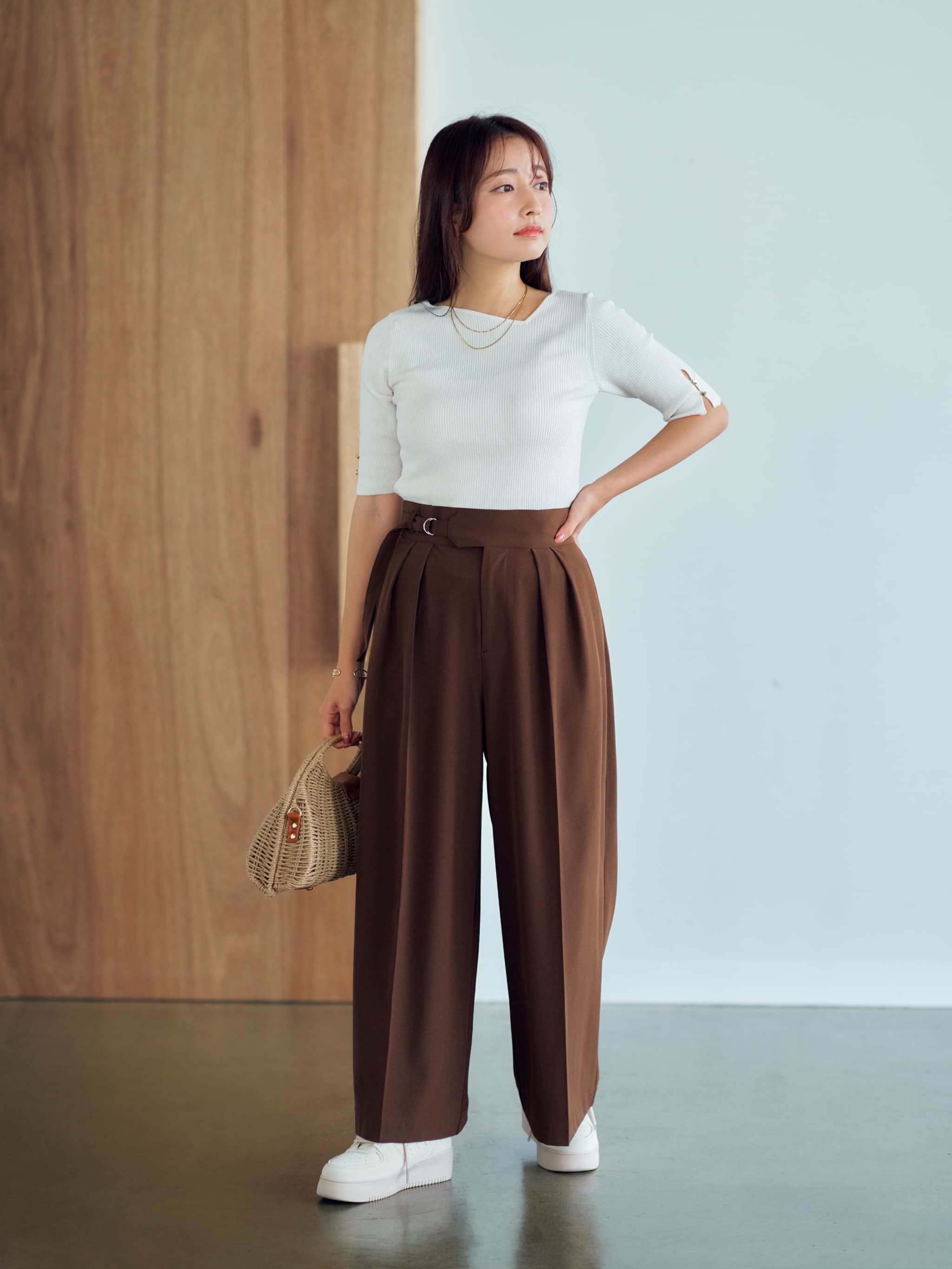 サイドベルトツータックパンツ-short & regular | 小柄・低身長女性