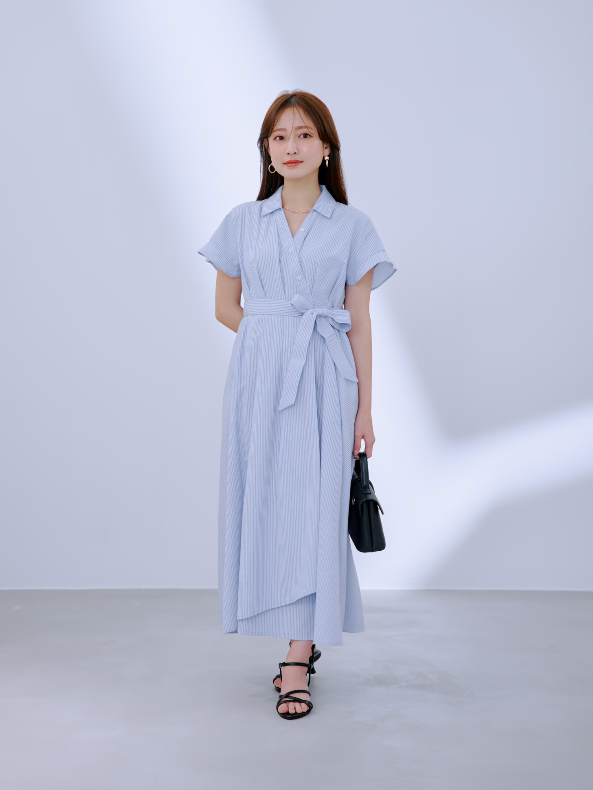 ストライプカシュクールタックワンピース-short & regular | 小柄・低