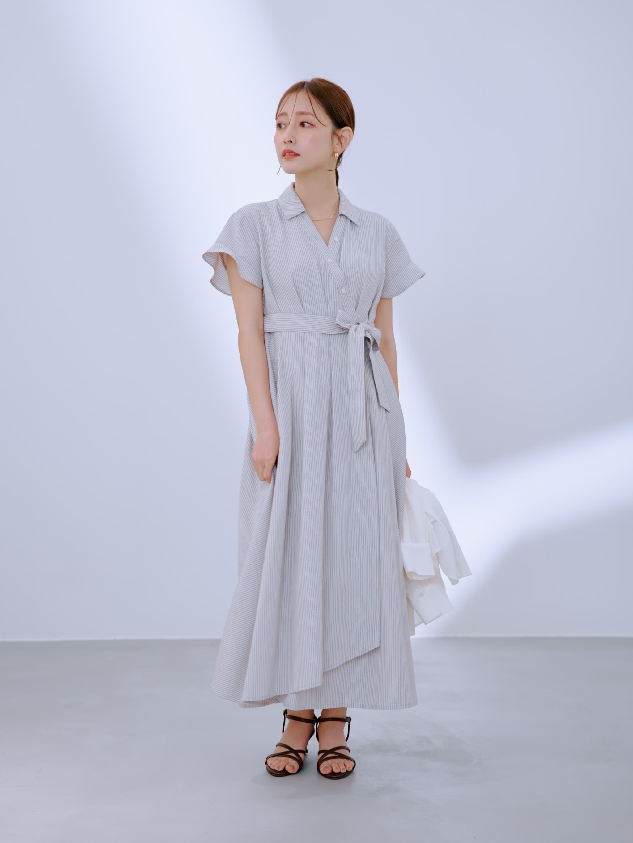 ストライプカシュクールタックワンピース-short & regular | 小柄・低