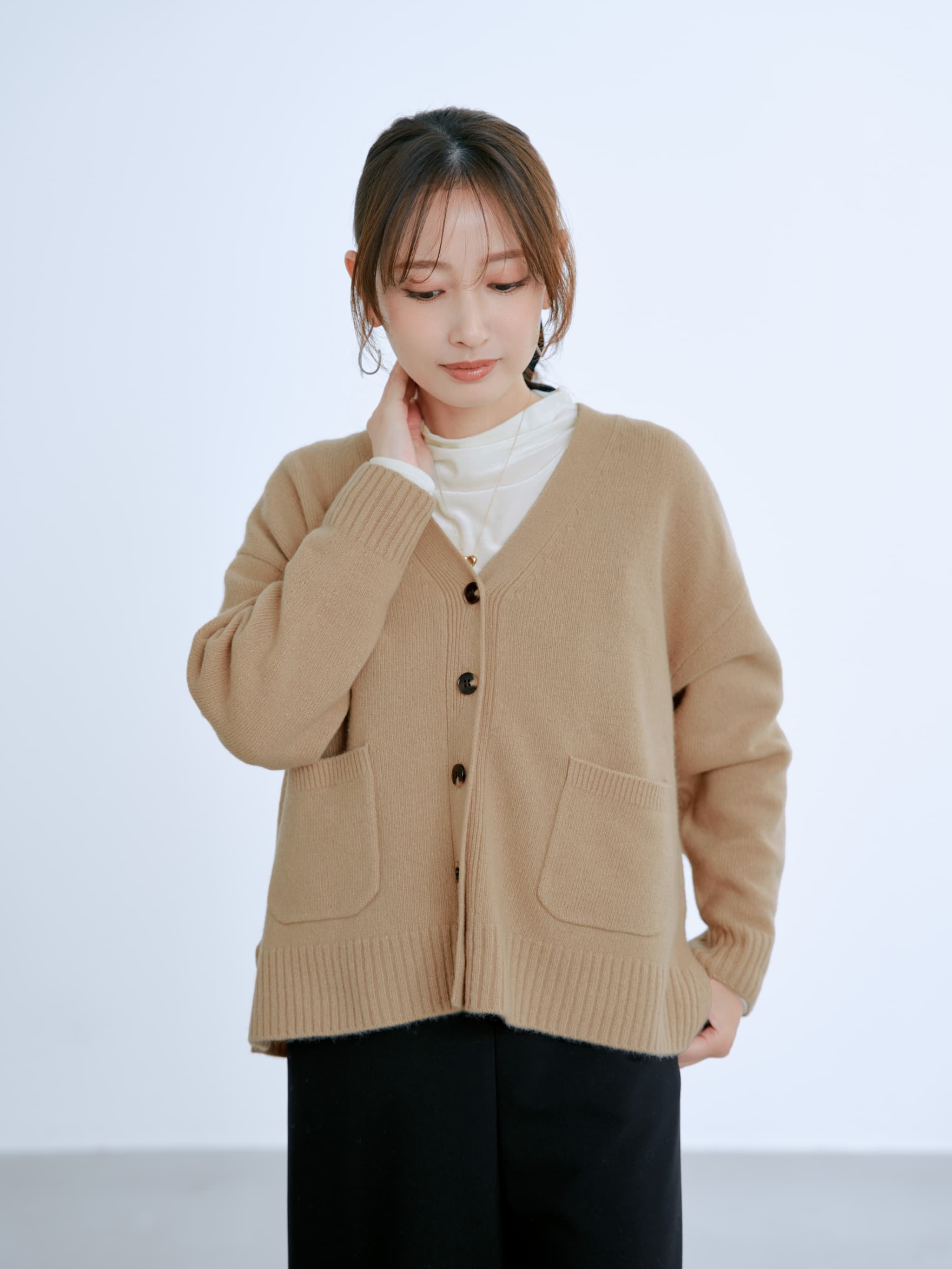 ウールカシミヤVネックロングカーディガン | 小柄・低身長女性向け