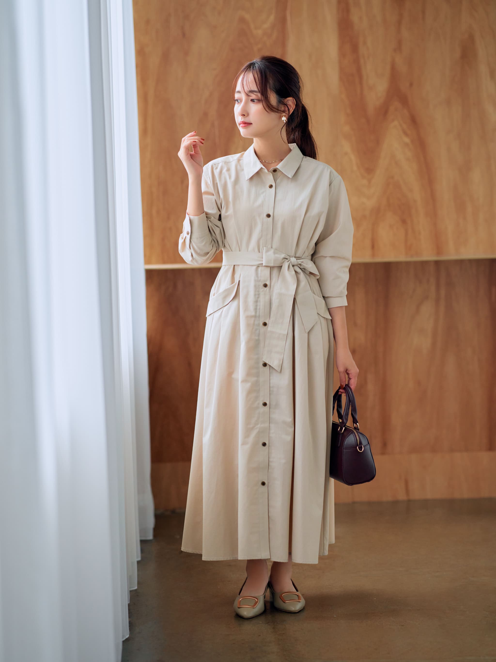 フラップデザインシャツワンピース-short & regular | 小柄・低身長