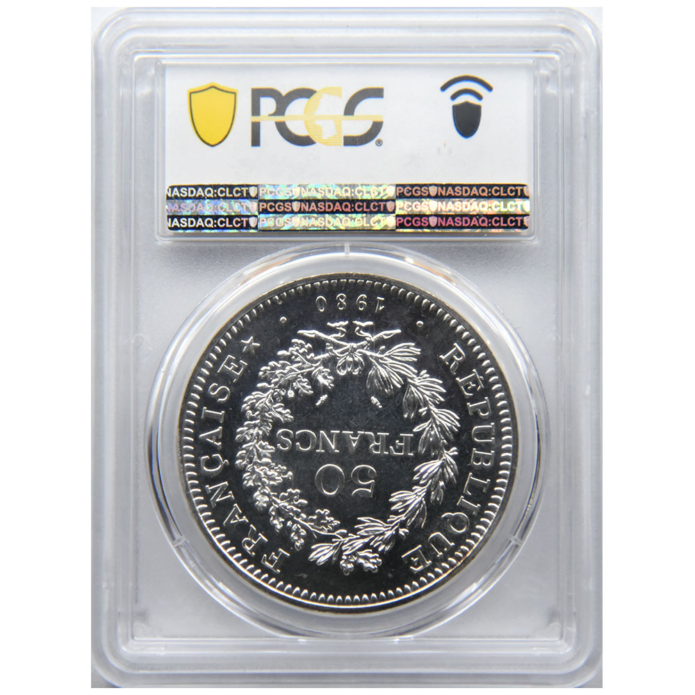 フランス 1980 ヘラクレス 50フラン 銀貨 PCGS MS 68 42056210
