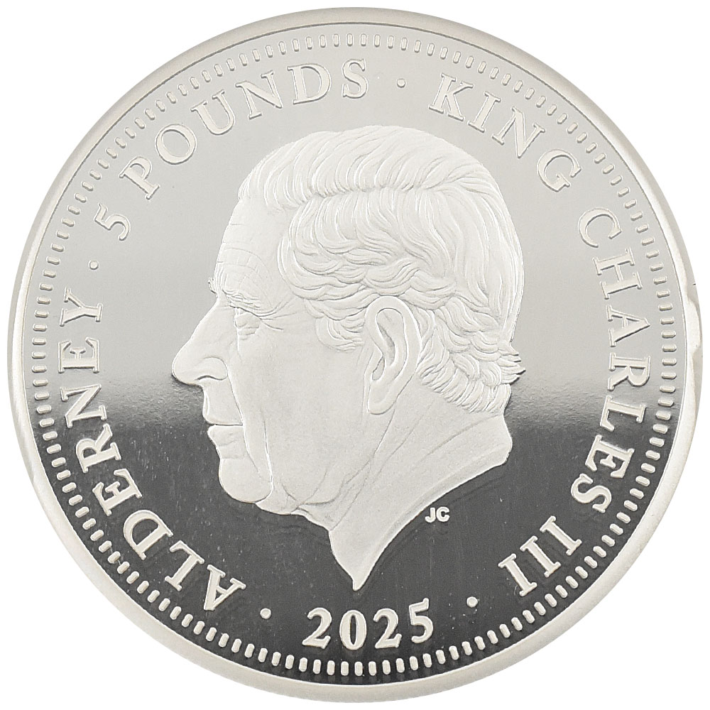 オルダニー 2025 チャールズ3世 5ポンド 2オンス 銀貨 NGC PF70UC ウナ