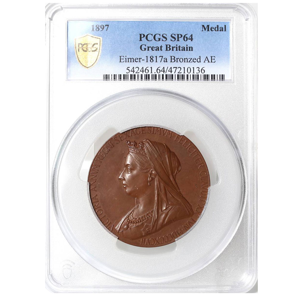 イギリス 1897 ヴィクトリア女王 メダル 銅貨 PCGS SP64 ダイアモンド