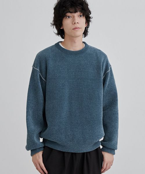 洗える】ダブルフェイスクルーネックモールニット