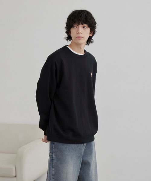 ワンポイントベア刺繍裏起毛クルーネックスウェット