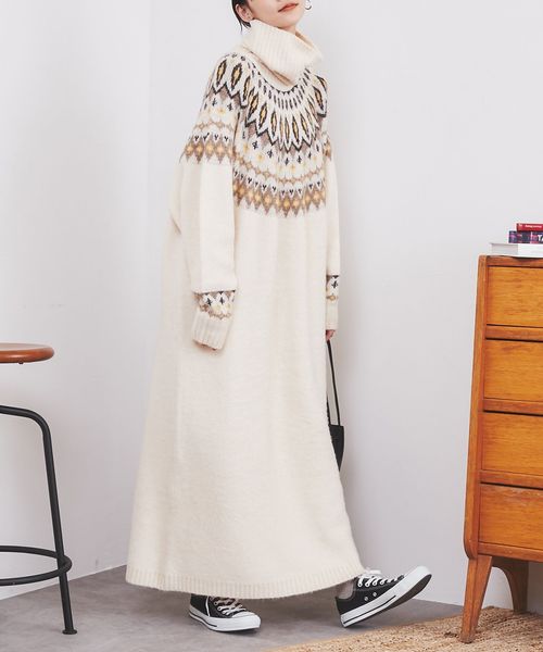 WEB限定】もちふわキュウシン編みタートルニットワンピース