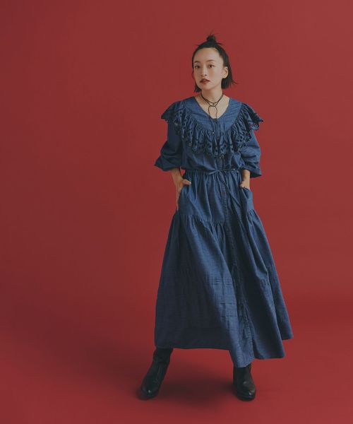 MIYAKO TAKAYAMA フリルデニムワンピース