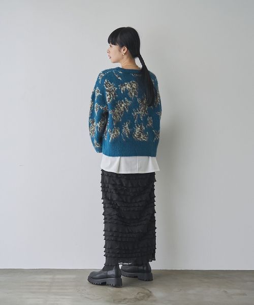 ふんわりルーズなイマドキニット】ニュアンスフラワージャガードニット