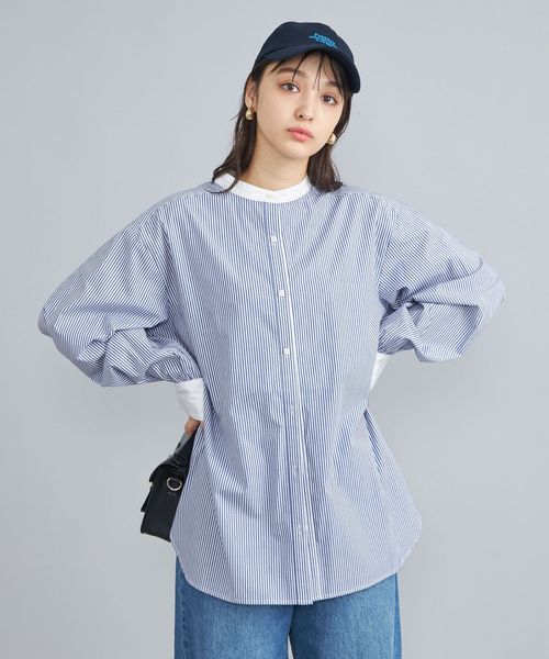 ピーチタッチクレリックバンドカラーシャツ