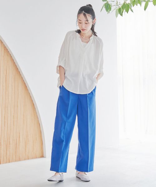 接触冷感】リラクシーストライプスキッパーブラウス