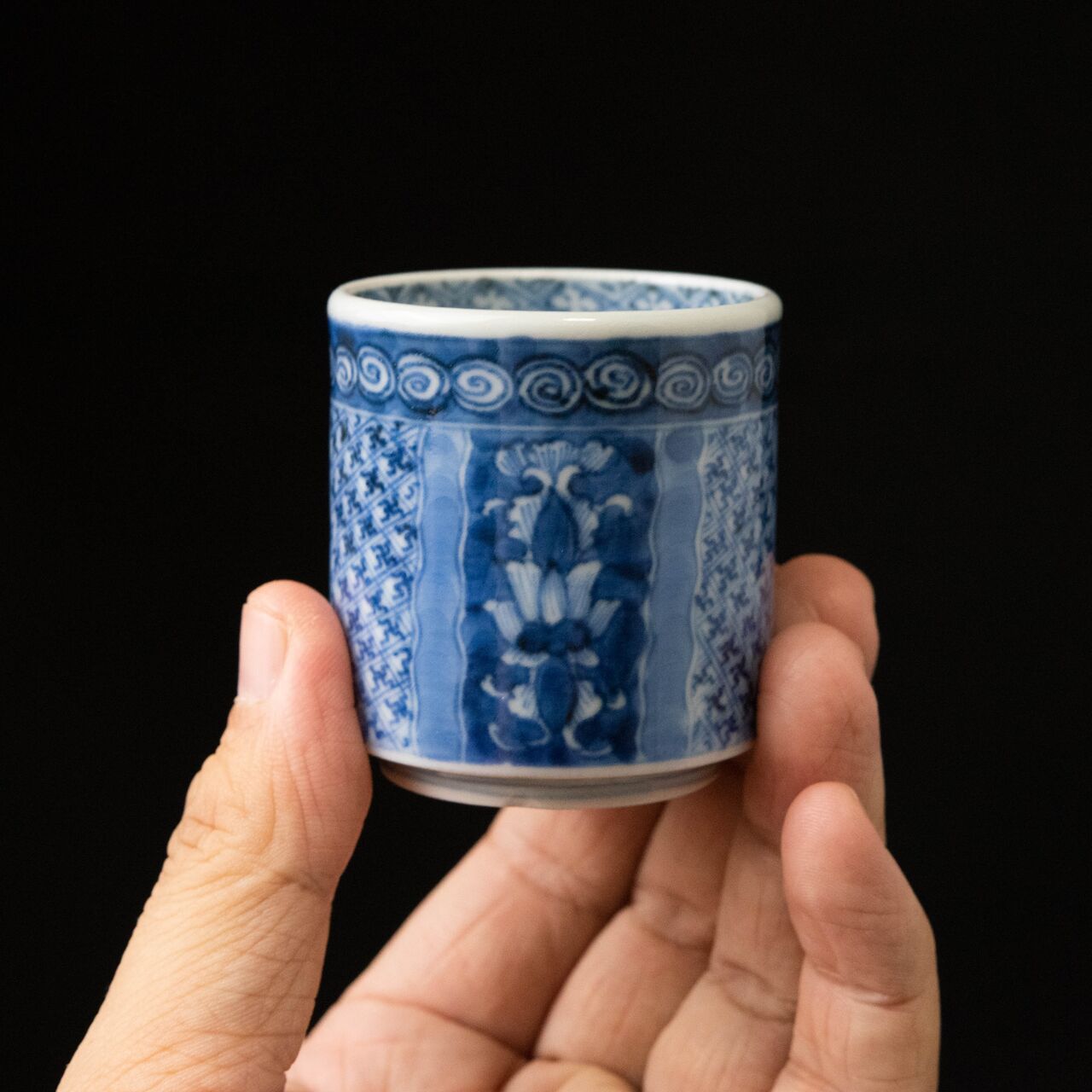 古伊万里染付覗き猪口骨董 ○古伊万里 染付 のぞき猪口 [月と兎] 5点