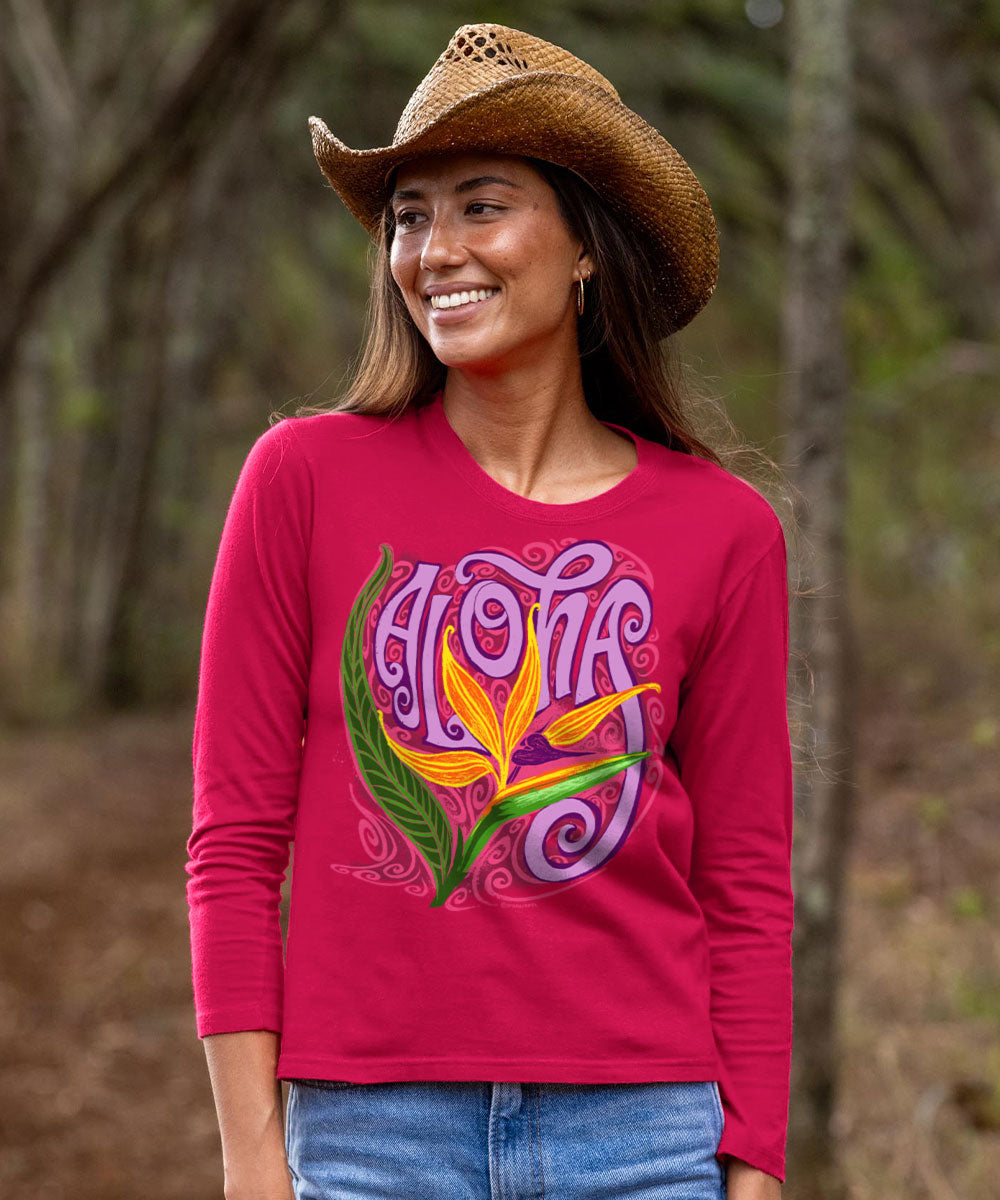 Hibiscus Surf - Blackberry Dyed Long Sleeve Sweatshirt
