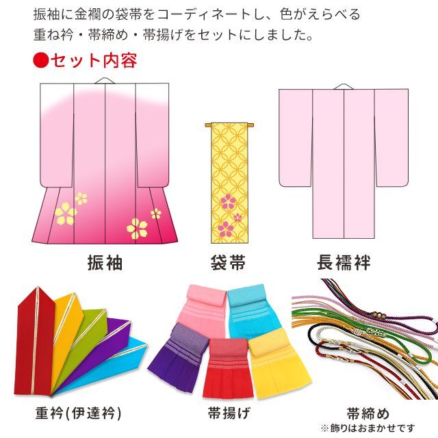 振袖セット 成人式に H・Lブランド 絵羽柄の振袖 袋帯 小物 6点セット