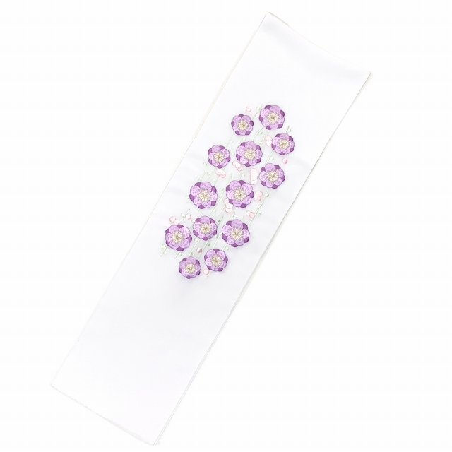 半衿 振袖に 春カラー 華やかな刺繍入りの半襟 合繊【薄紫系、八重梅