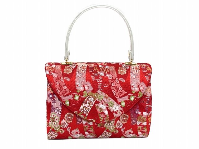 七五三 和装 バッグ 子供 7歳 帯生地のバッグ 合繊【赤、古典熨斗】