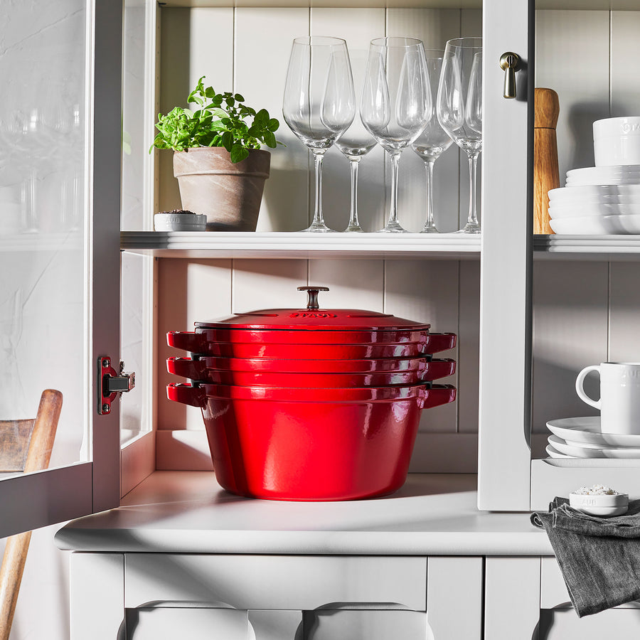 Staub Stackable Cast Iron Cookware Set - 4 Piece Cherry Red
