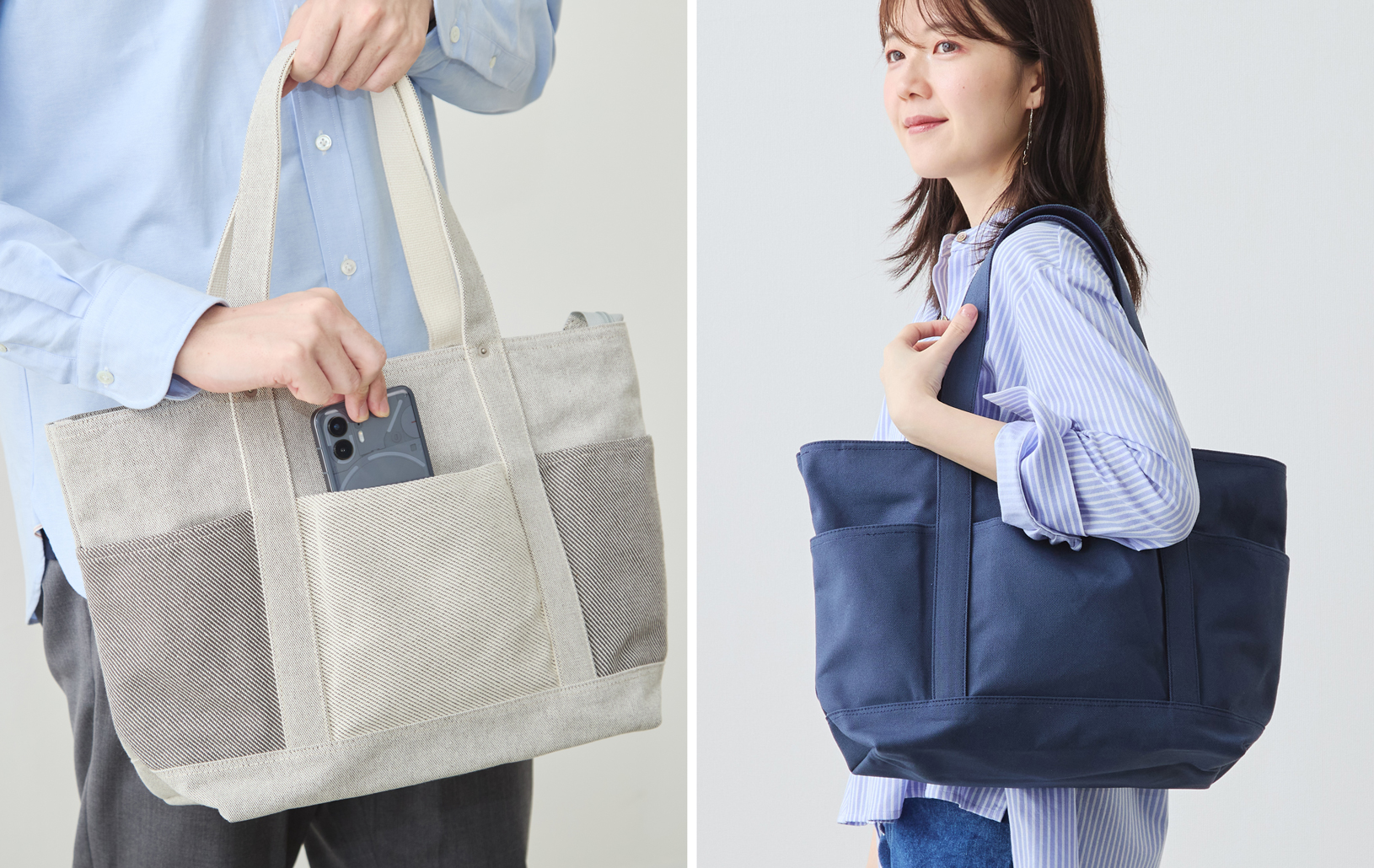 6ポケット2way帆布トート/ネイビー | Factelier (ファクトリエ)