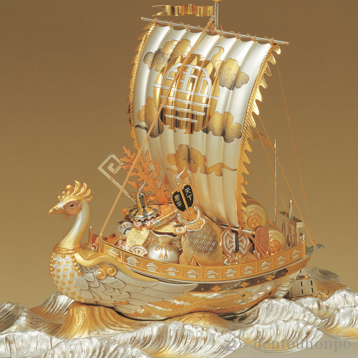 送料無料】 銀製 宝船 鳳凰 G 42g / 武比古 置物 七福神 恵比寿 大黒