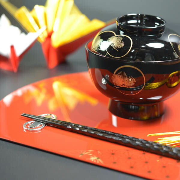 半月膳 プレースマット 麻の葉 レッド・ゴールドライン S / ラック