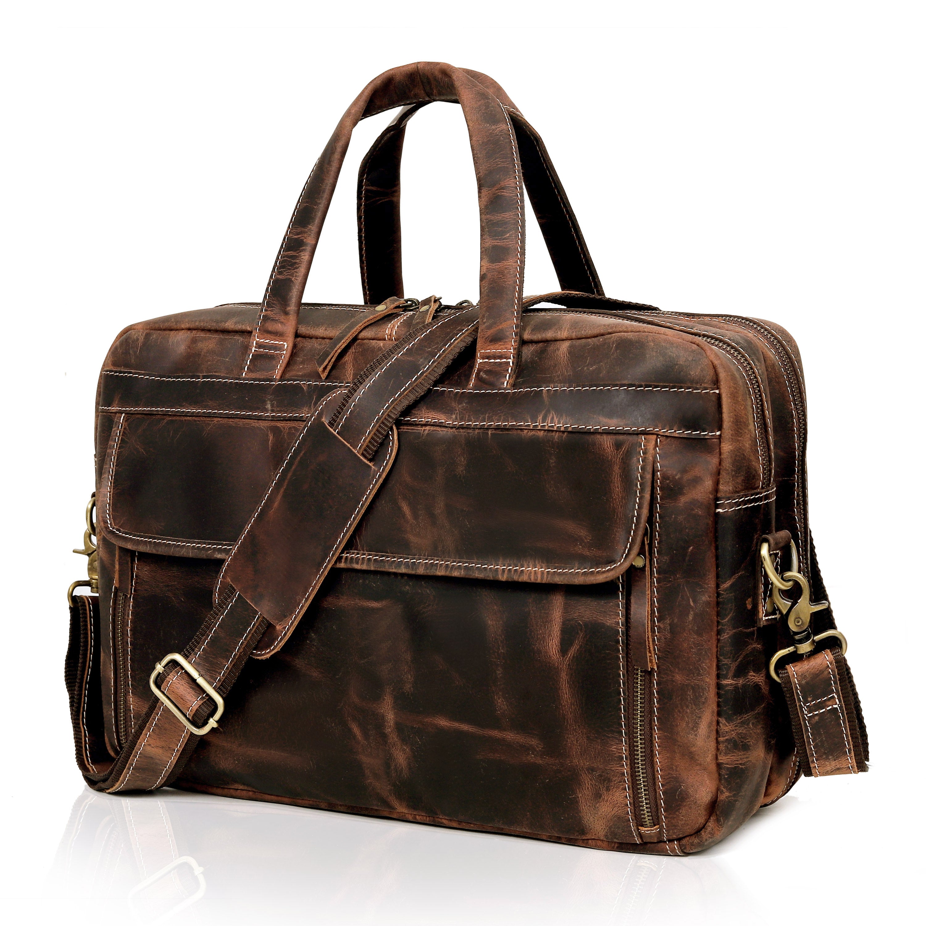NEW YORK LEATHER BRIEFCASE BAG - BROWN