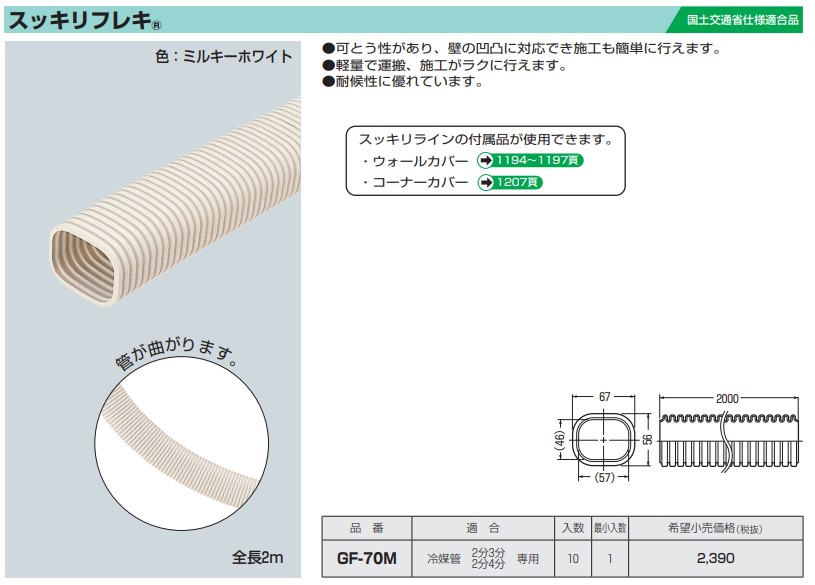 GF-70M 未来工業 エアコン設置用部材 ○ 電設資材 エアコン配管材