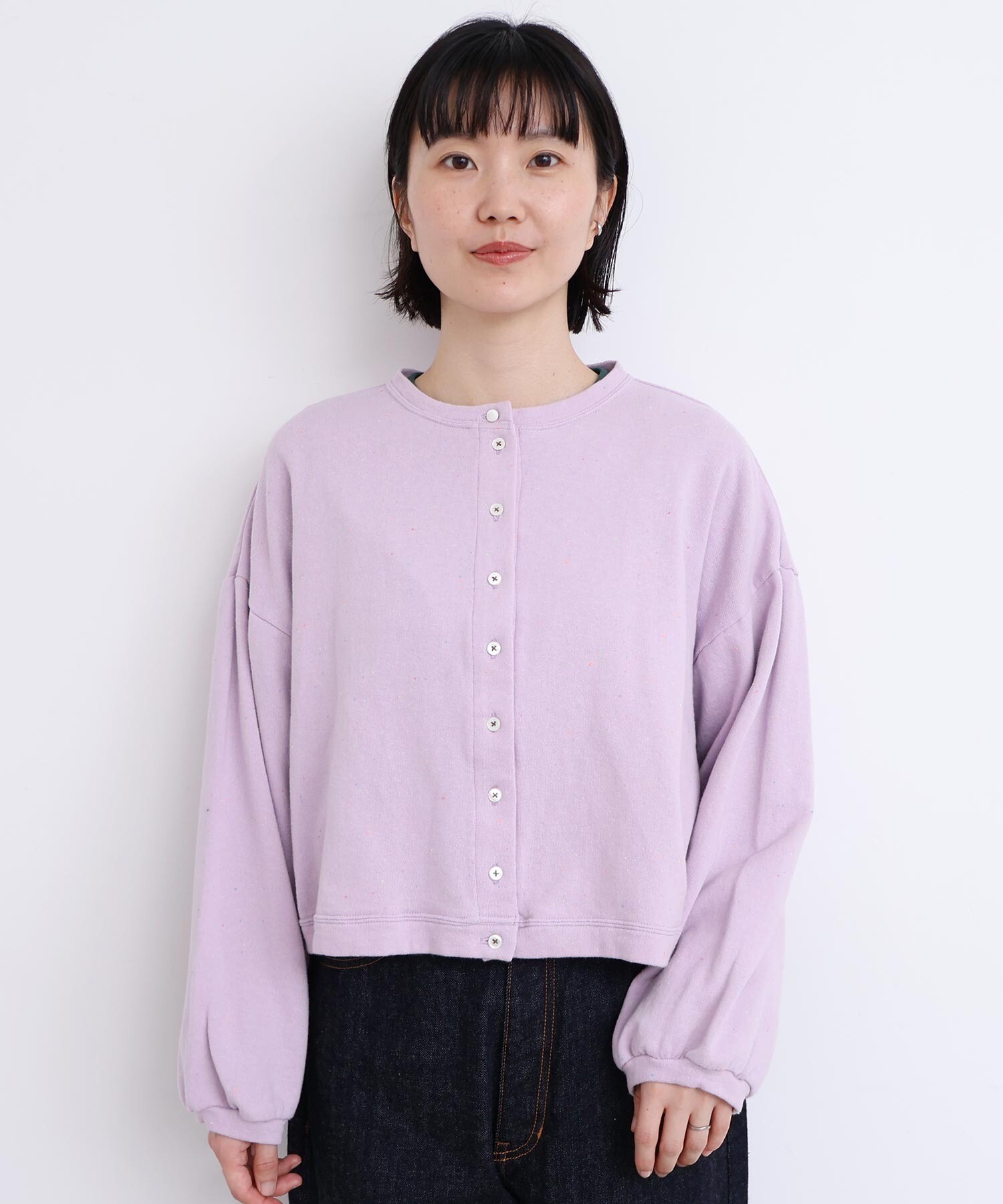 AMBIDEX Store カラフルネップ裏毛 ミニカーディガン(F パープル): l