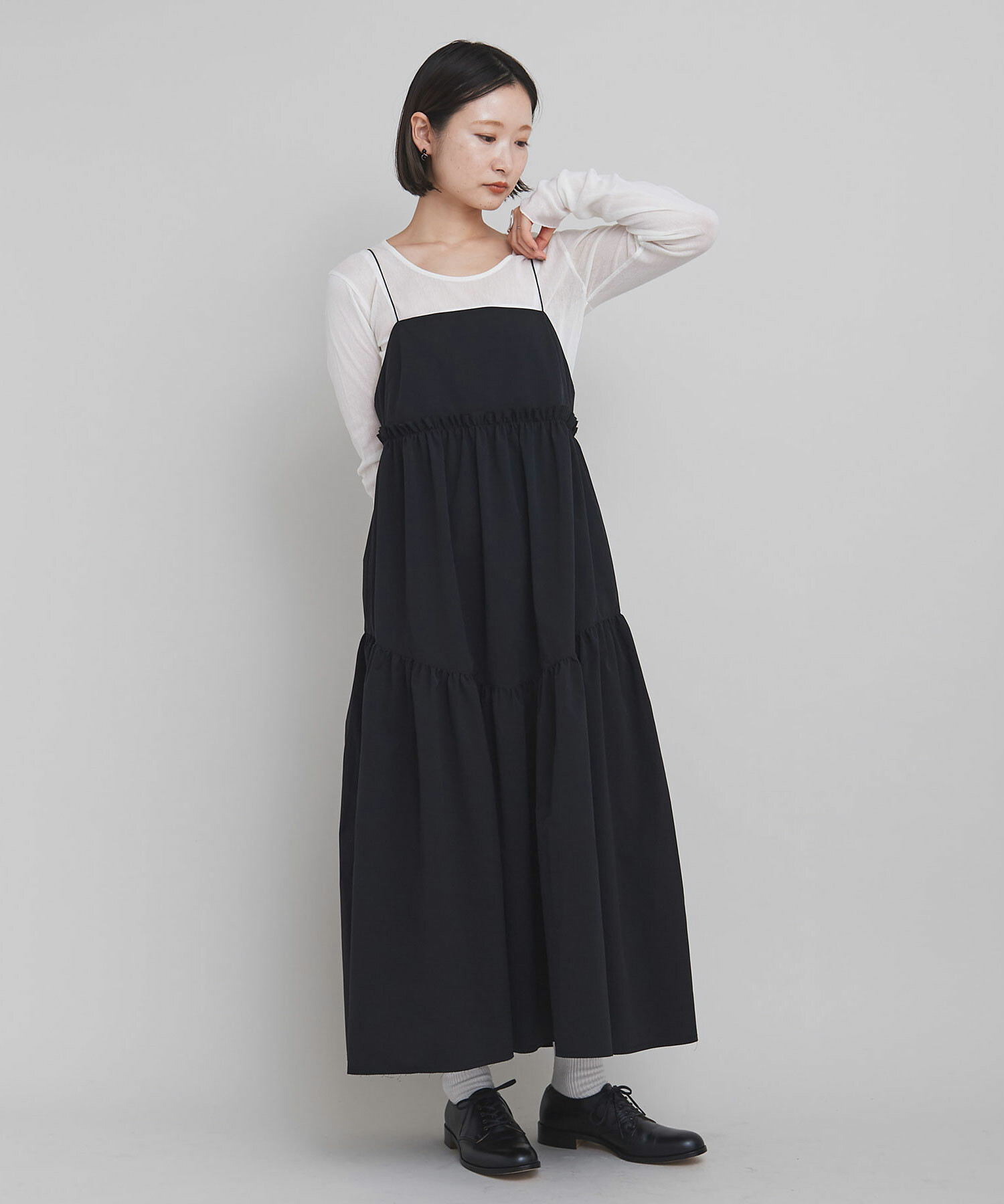 AMBIDEX Store 〇mauri ティアード キャミワンピース (F クロ): iki