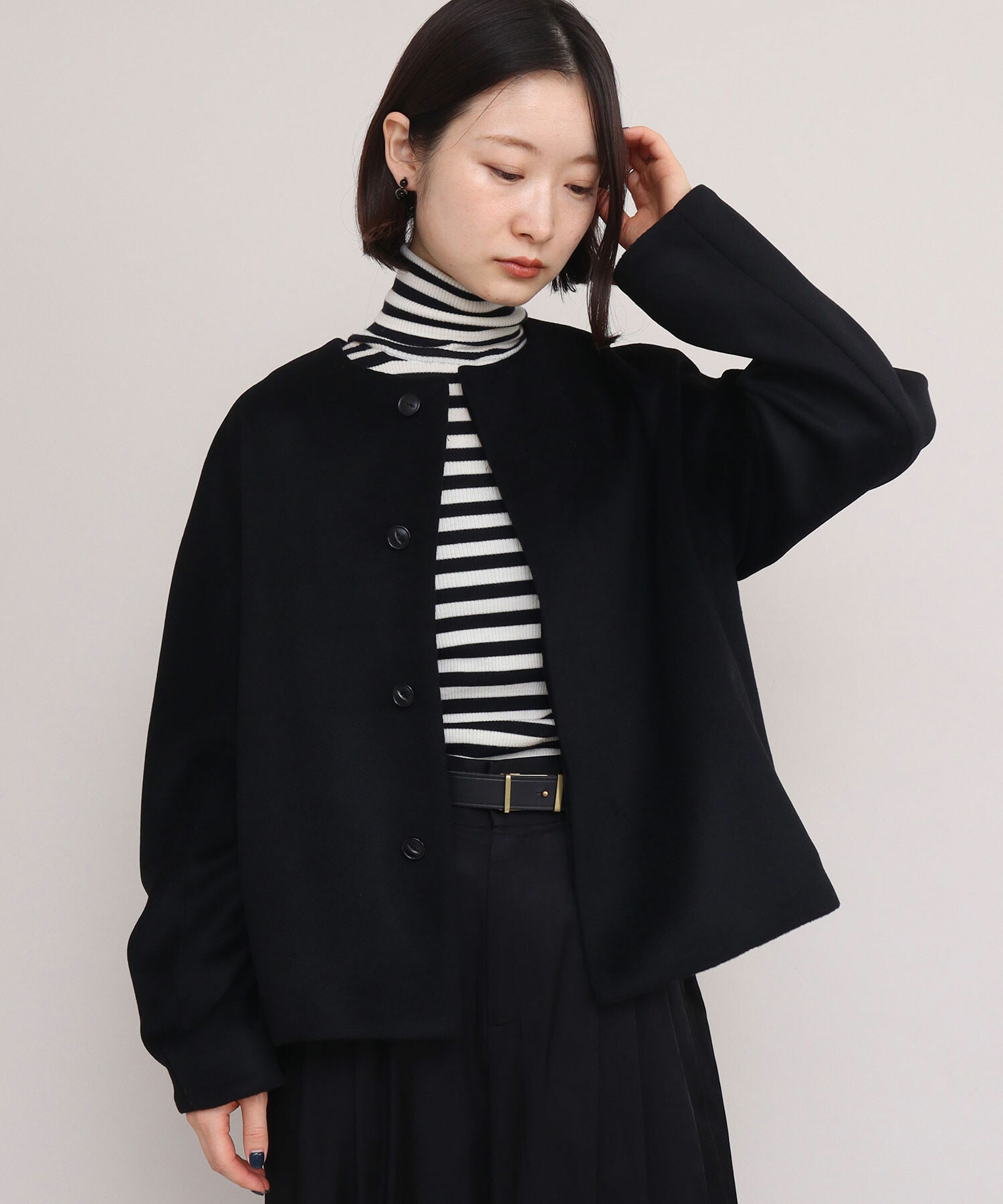 AMBIDEX Store 〇ウールメルトン / アンゴラ ショートコート(F クロ): iki