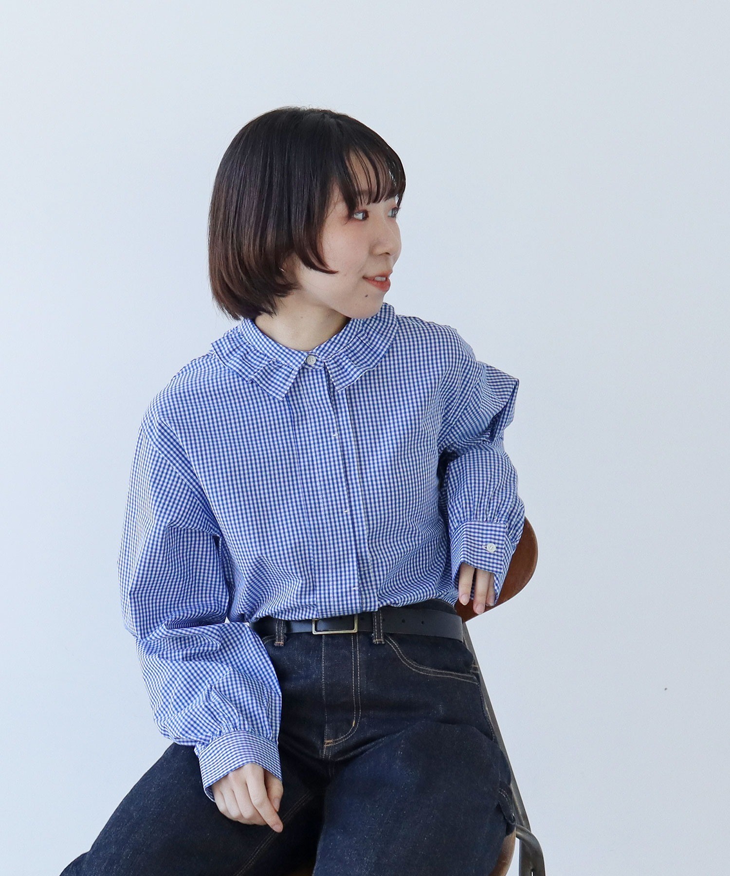 AMBIDEX Store △〇グランジウォッシュ 衿先フリルタックブラウス(F