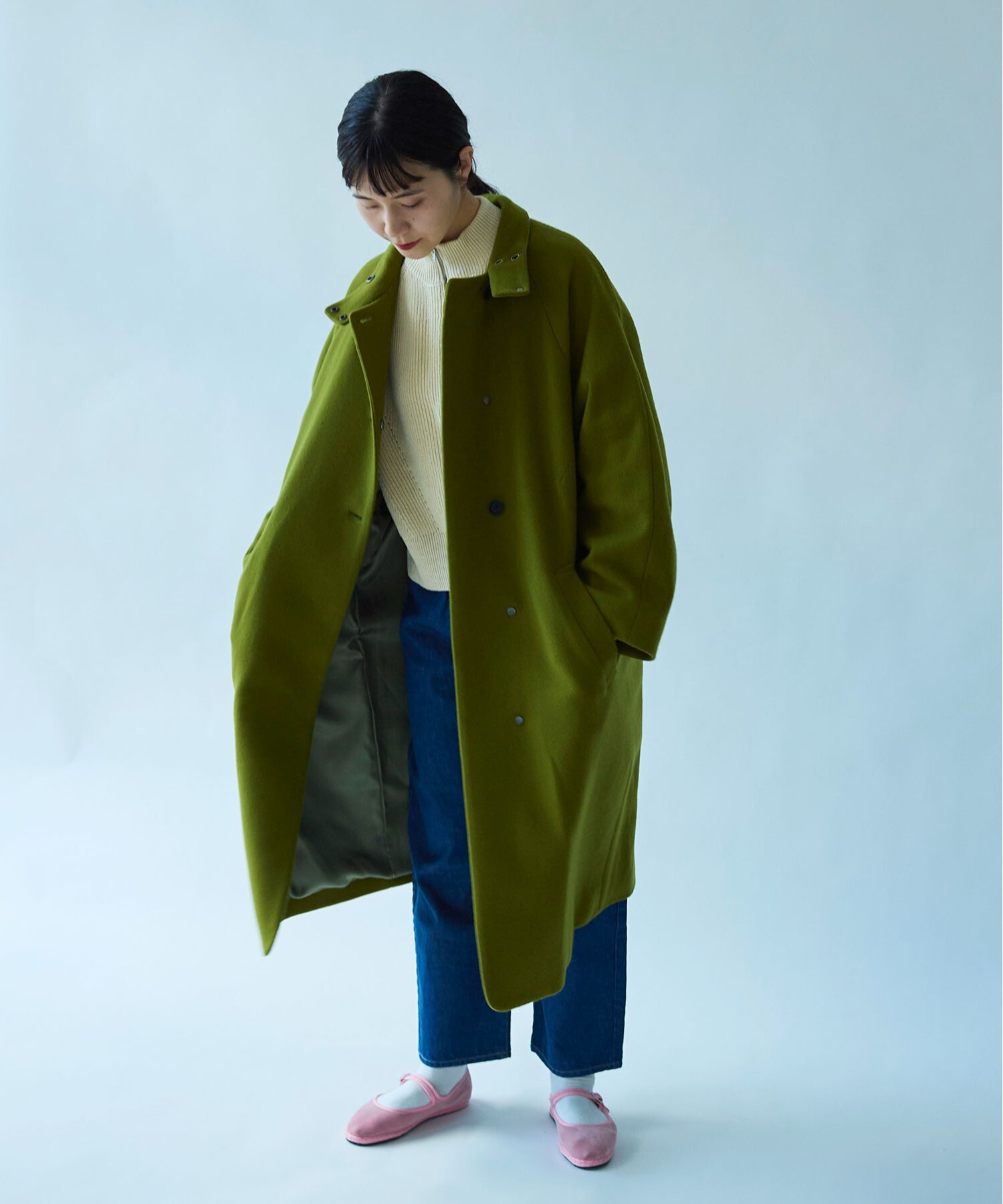 AMBIDEX Store ウールスーパー100 スリットカラー コクーンコート(F