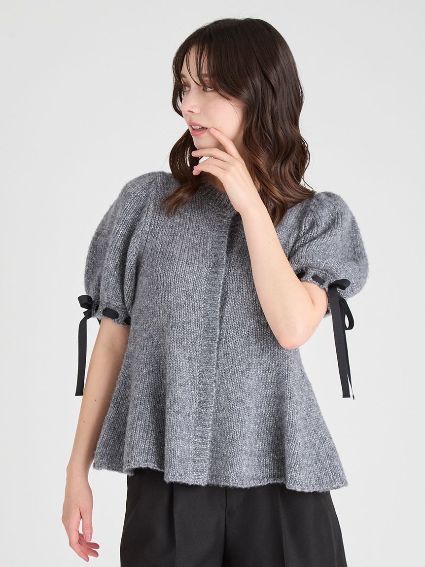 リボンディテールペプラムカーディガン(ニットプルオーバー)｜TOPS