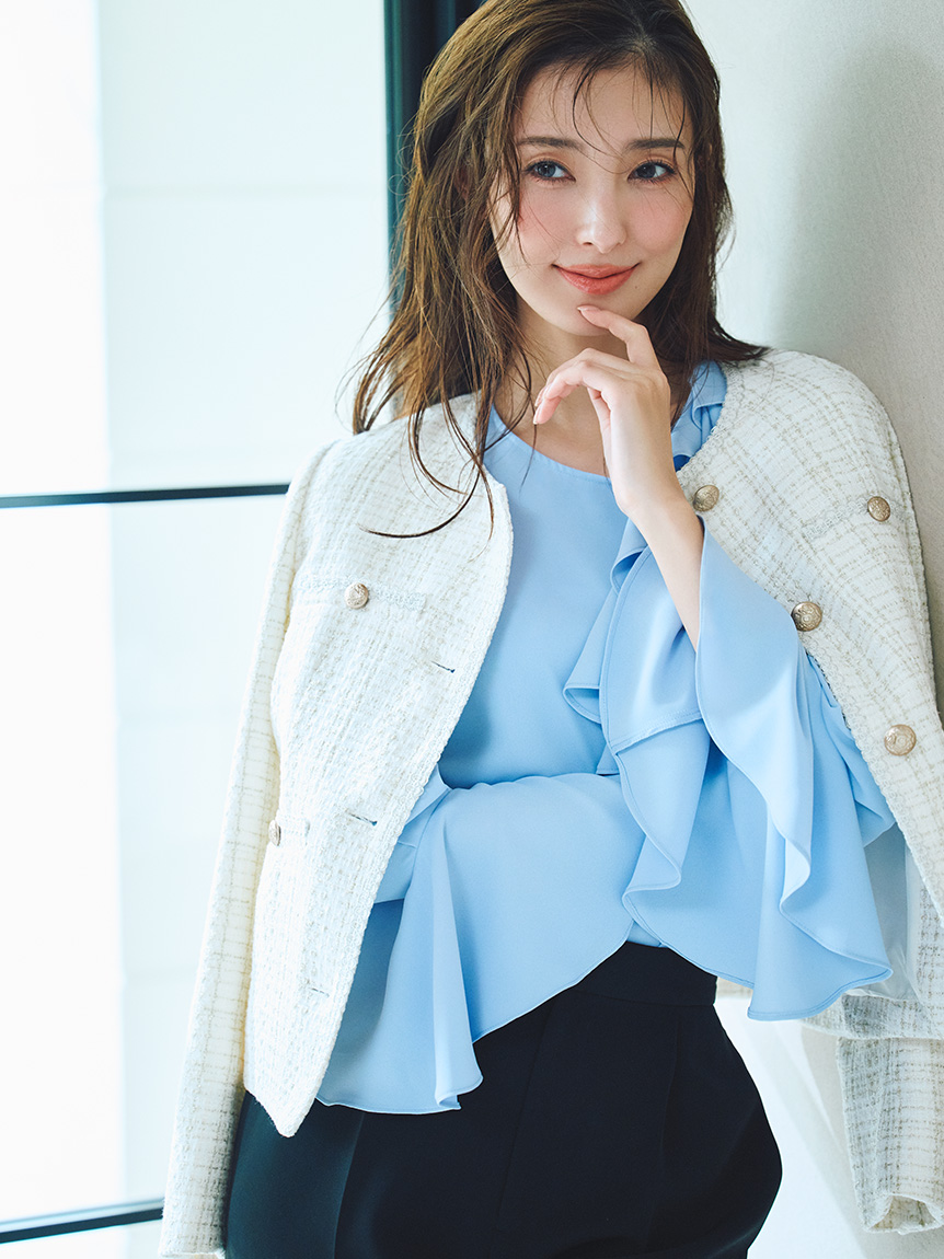 ミドル丈ノーカラーツイードジャケット(ジャケット・ブルゾン)｜OUTER