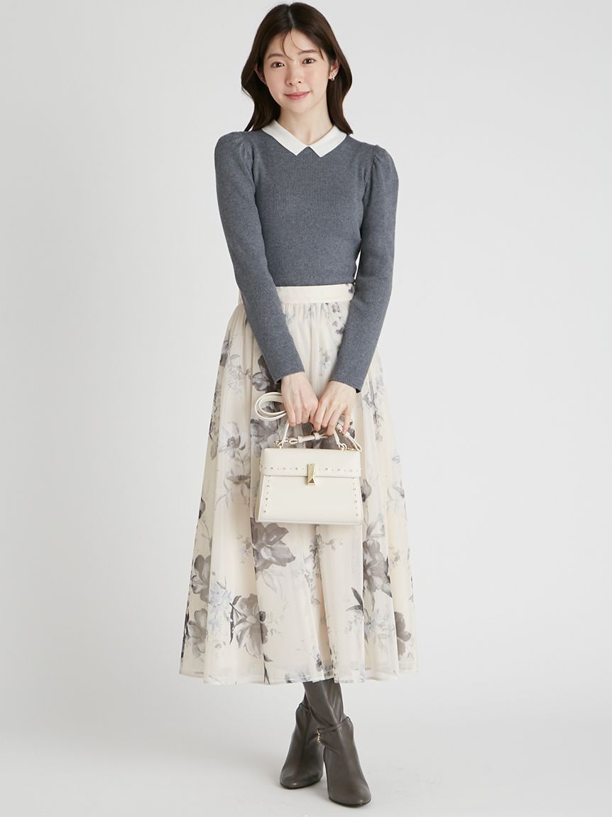 カシミア混襟付きニット(ニットプルオーバー)｜TOPS（トップス