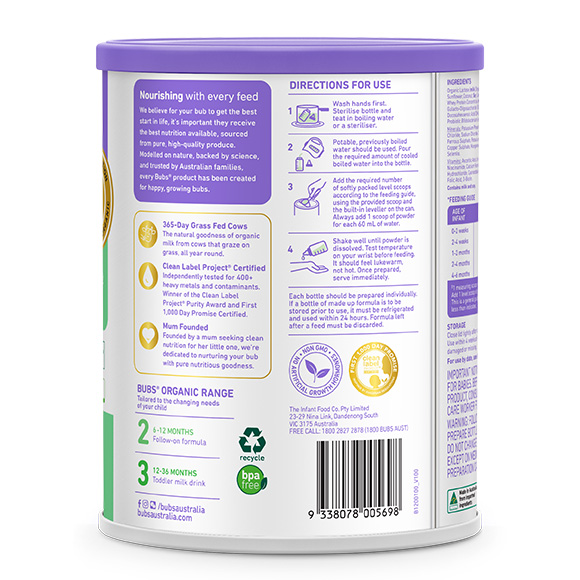 Bubs Australia 『2缶セット』Bubs オーガニック粉ミルク ステップ1 (0