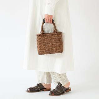 受発注】山ぶどうかごバッグ2分巾 レザーハンドル付き／宮本工芸