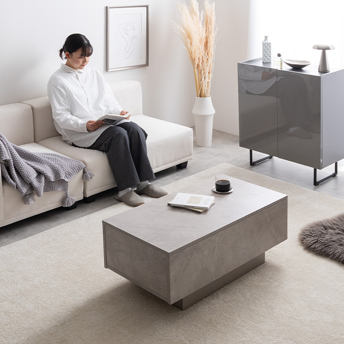 g134078]【幅85cm】Sincere 引き出し付きセンターテーブル 木製