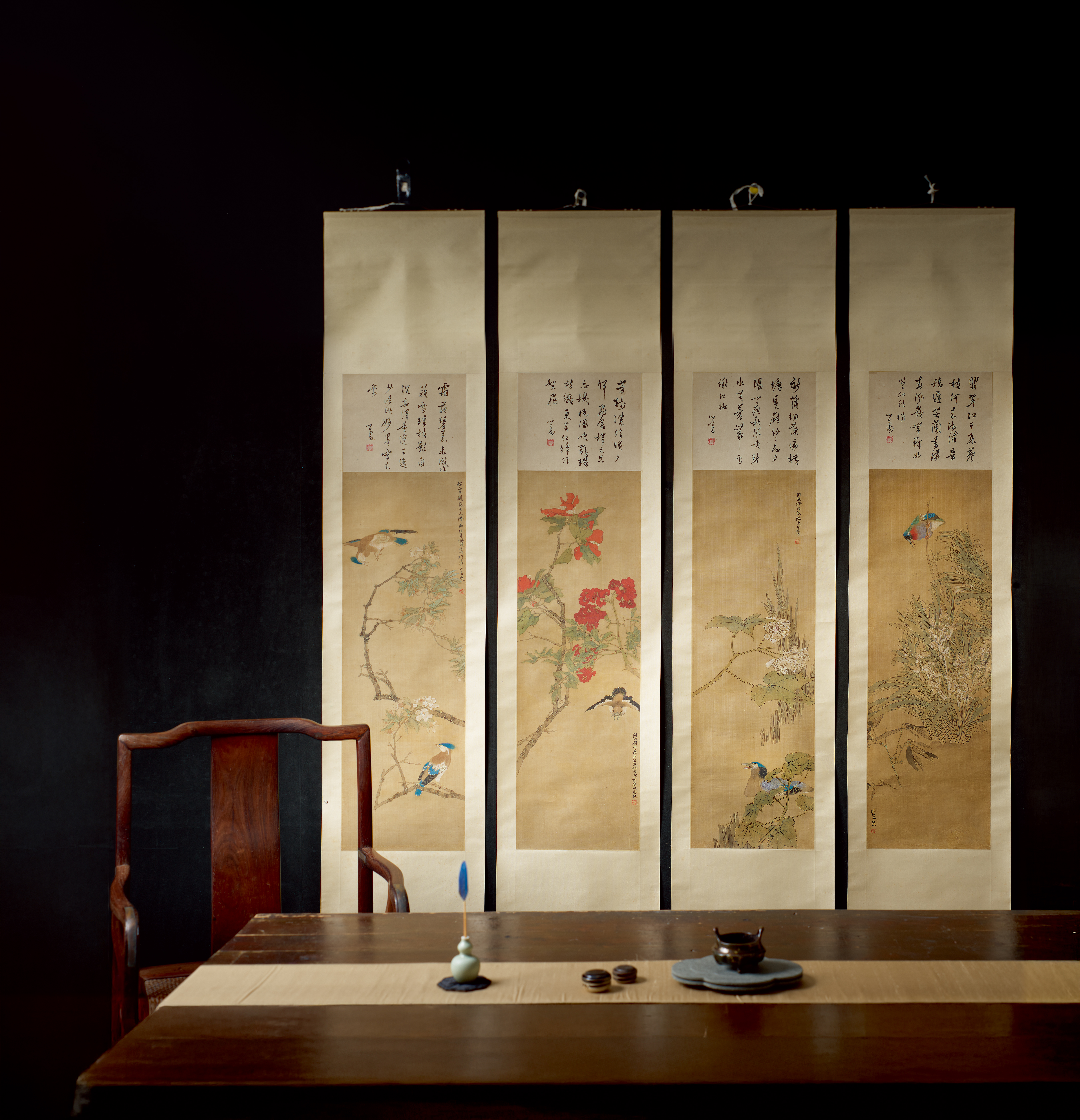 任伯年、溥心畬(詩塘)-海上畫聖工筆四時花鳥四屏｜2025夏季- 帝圖拍賣