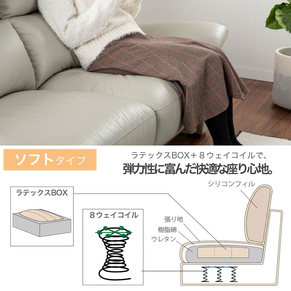 2.5人掛けソファ デビュー079 ソフト GY(2.5人掛け ソフト 5Y)本革GY