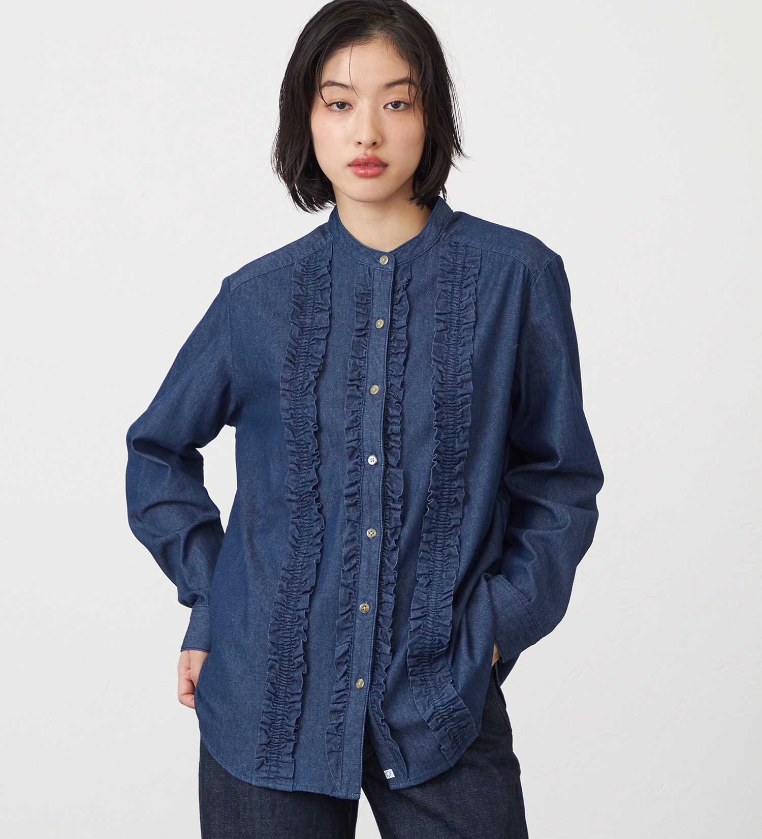 SOMETHING シーグラスフリルデニムシャツ|SOMETHING|サムシング