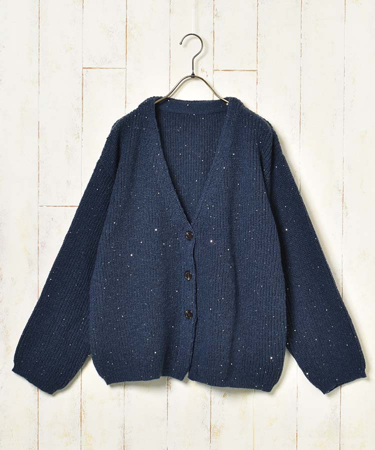 スパンコールニットカーディガン ダークグレー ネイビー カーディガン