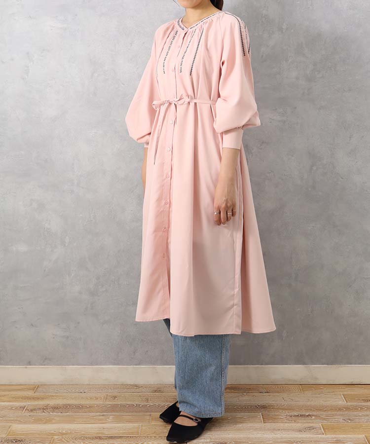 エンブロイダリーワンピース ピンク アイボリー ルペタル le petale