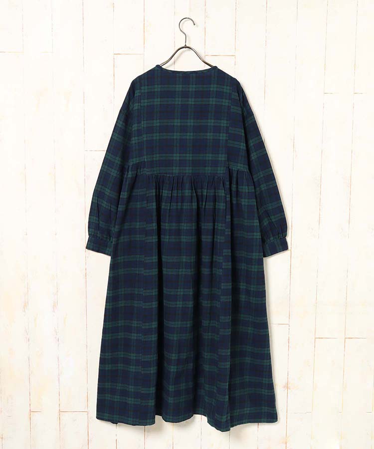 前開きワンピース ワンピース 長袖 長袖ワンピース ブラックウォッチ