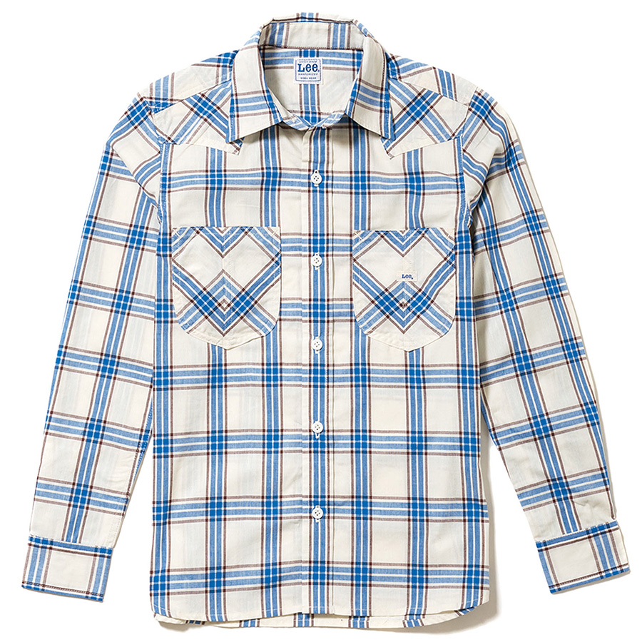 メンズ ウエスタンチェック長袖シャツ LCS46006－7 ブルー