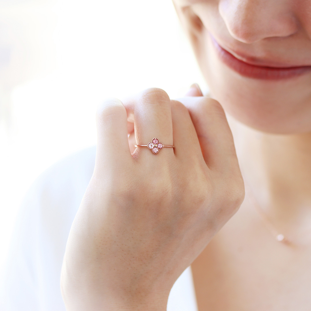 ビズー公式】ピンクトルマリン K18/PTリング・アナイス | 希少石カラー