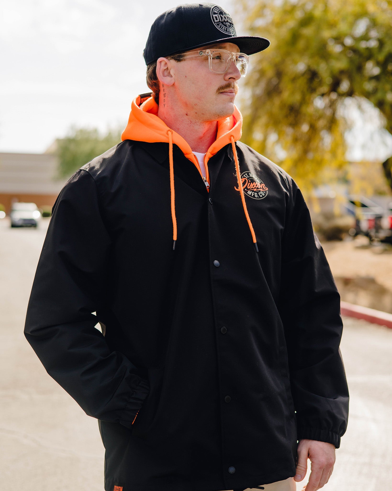Orange & Gold MFG Badge Coaches Jacket - Black | Dixxon Flannel Co